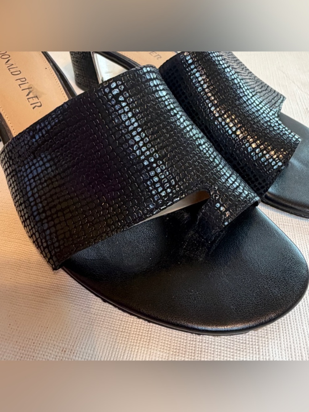 Donald J Pliner Black Textured Slide Mules with Sculpted Heel - Picture 5 of 8